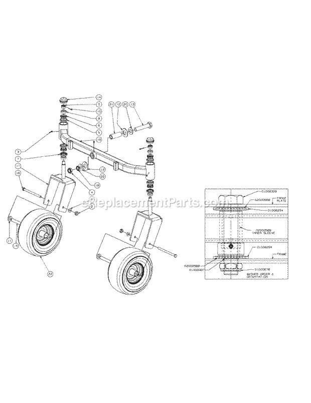 Front Caster Assembly Diagram and Parts List for M60-KW 53AJ8CT6050 Cub Cadet Sprayer